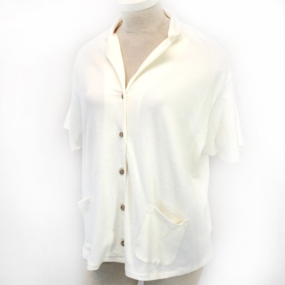 Madewell Plus White Textured Button Down Short Sleeve Cotton Shirt Top Blouse 2X - Picture 3 of 14